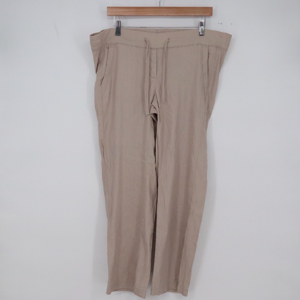 Ann Taylor Linen Pants Womens 6P Petite Beige Drawstring Straight Leg Excellent